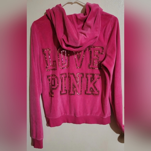 Victoria's Secret PINK Vintage Y2K Bling Velour Hott Pink Zip Up Size Large - Picture 1 of 7